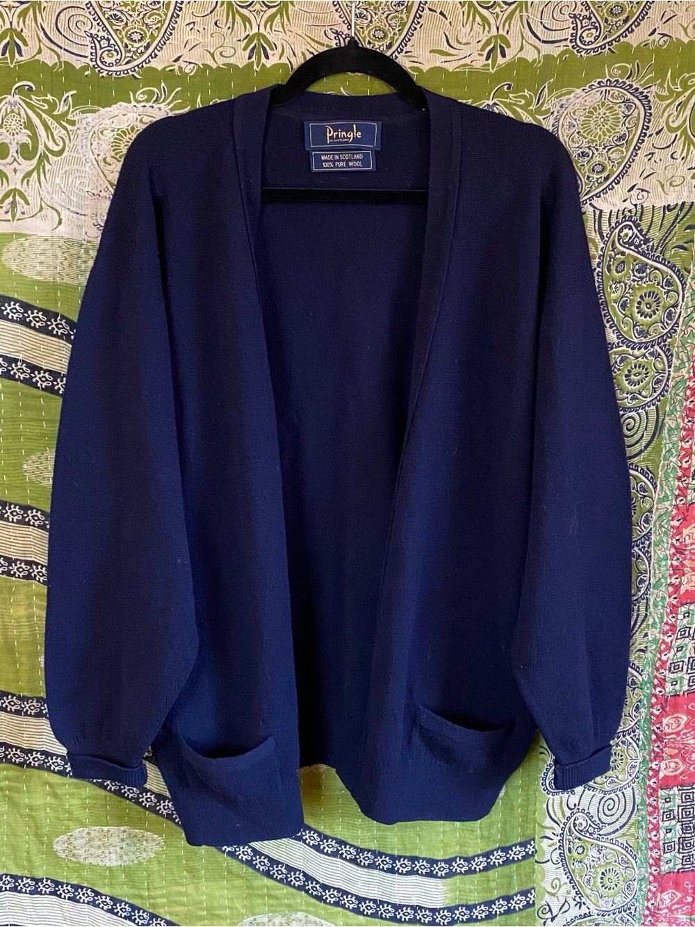 Vintage Pringle of Scotland Navy 100% Wool Oversized Grandpa Cardigan Large Boho